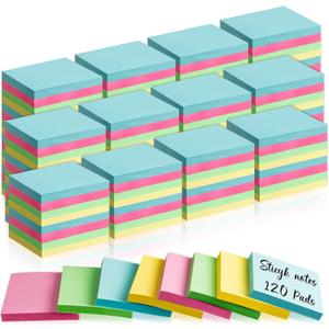 120 Pads Sticky Notes Bulk 1.5 x 2 Inch Mini Self Stick Note Small Assorted Bright Colors Paper Memo for Office School Notebook Supplies 50 Sheets/pad (Classic Color)