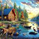 Blueforest 1000 Piece Jigsaw Puzzle for Adults Lake Lodge & Elk Landscape Hard Challenging Puzzle Perfect for Game Nights Family (27.5" X 19.7")
