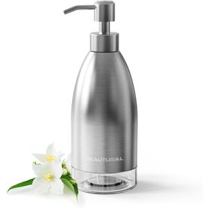 BEAUTURAL Soap Dispenser, Brushed Nickel Stainless Steel Case PET Liner Hand Pump Dispenser, Refillable Liquid Hand Dish soap Dispenser for Bathroom & Kitchen (15.2 OZ / 450ML)