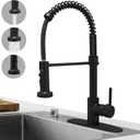 Hoimpro Matte Black Spring Kitchen Faucet with Pull Down Sprayer, Rv Kitchen Sink Faucets with Pull-Down Sprayer, 3 Function Single Handle Laundry Faucet