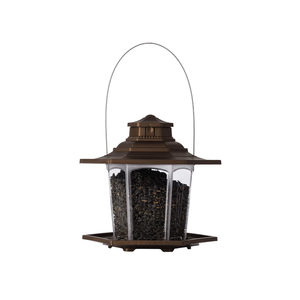 More Birds Small Lantern Bird Feeder, Gazebo-Style Wild Bird Feeder, 6 Feeding Stations, 2.6 lb Seed Capacity, Brown
