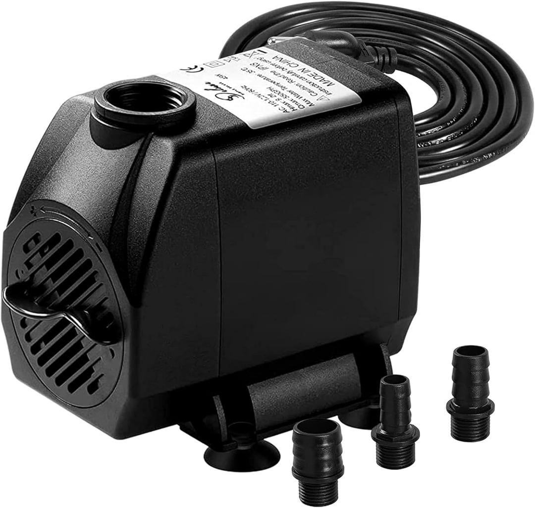 Simple Deluxe 550 GPH Submersible Water Pump (2082L/H, 45W), Ultra Quiet Fountain Pump with 9.2 ft, 3 Nozzles for Aquarium, Pool, Hydroponics, Black