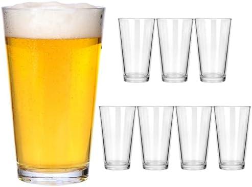 CUCUMI 8pcs 16oz Beer Pint Glasses, Drinking Glasses Set of 8 Highball Glasses Water Cups for Cold Beverages