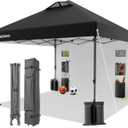 10x10 Pop Up Canopy with Sidewall, One-Person Setup - UV & Water Resistant Canopy Tent w/Wheeled Carry Bag for Beach, Patio, Camping & Events - Black
