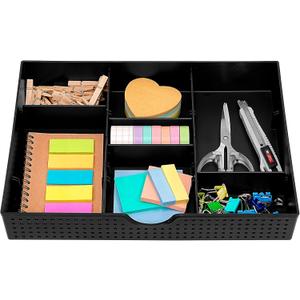 CAXXA 3 Slot Drawer Organizer with 4 Adjustable Dividers - Junk Drawer Storage for Office Desk Supplies and Accessories, Black (1 Pack)