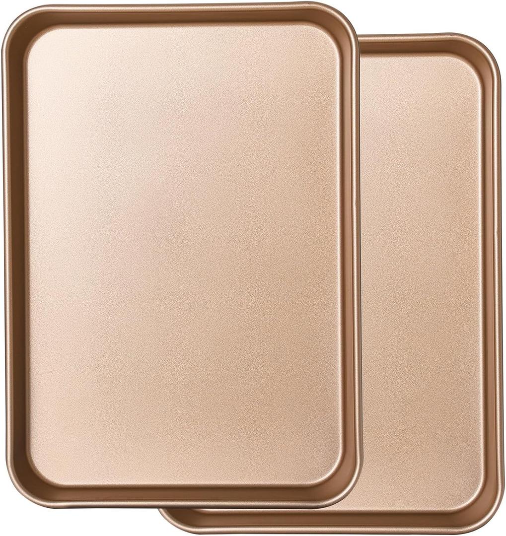 2 Pack 14 X 10 Inches Quality Baking Sheet Pan, Slick Carbon Steel Baking Sheet Set, Warp Resistant Nonstick Cookie Baker's Half Sheets for Baking, Roasting, Gold