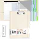 3 Ring Binder with Clipboard,1 Inch Binders with Notepad&5 Dividers with Pockets, Labels,PU Clipboards for School Office(Beige,Letter Size)