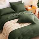 CozyLux Oversized Queen Comforter Set Olive Green Seersucker 7 Pieces 98x98 Bed in a Bag Comforter Set with Sheets, Luxury Soft Bedding Set with Down Alternative Comforter, Sheets, Pillowcases & Shams