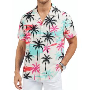 ASTRYON Hawaiian Shirt for Men Short Sleeve Floral Palm Button Down Tropical Vacation Beach Shirt (US, Alpha, X-Large, Regular, Regular, White and Pink and Blue) (XL)