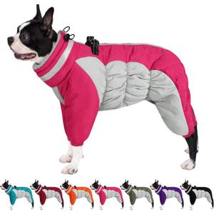 AOFITEE Dog Coat Warm Dog Puffer Jacket for Winter, Windproof Dogs Coat with Harness Built in, Reflective Turtleneck Dogs Winter Jacket Snowsuit, Full Body Fleece Coats for Small Medium Large Pet (Hot Pink)