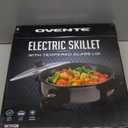 OVENTE 11.5-Inch Electric Skillet & Frying Pan, 1400W Nonstick Cooking Pan with Adjustable Temperature Control, Tempered Glass Lid with Steam Vent, Cool-Touch Handles, Easy-Clean Black SK11112B