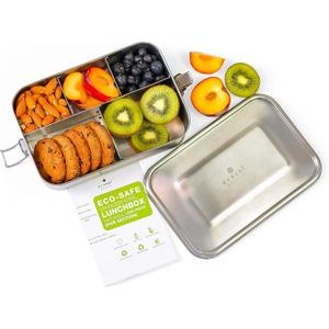 Stainless Steel Lunch Box, 1-Tier Metal Bento Box Leak Proof with 5 Compartments, 50 Oz Metal Lunch Container, Meal Prep Food Container, with 50 ml Sauce Container