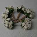 Artificial Bridesmaid Bouquets Set of 6 for Wedding - 7 inch White Flowers Bouquets for Bridesmaids, Faux Rose Gypsophila Rustic Small Floral Bouquet Fake Boho Wedding Party Ceremony Anniversary Decor