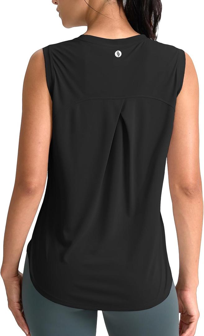 SANTINY Women's Sleeveless Workout Tops Breathable Lightweight Active Tennis Yoga Shirts Athletic Running Tank Tops for Women (Black_L)