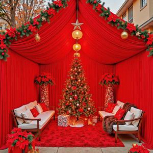 4 Panels 5ft(W) x 20ft(H) Red Ceiling Drapes for Valentines Day Decoration  20 FT Extra Long Thick Polyester Wrinkle-Free Drapery Tent Decor Decorations for Birthday Party Ceremony Stage Swag