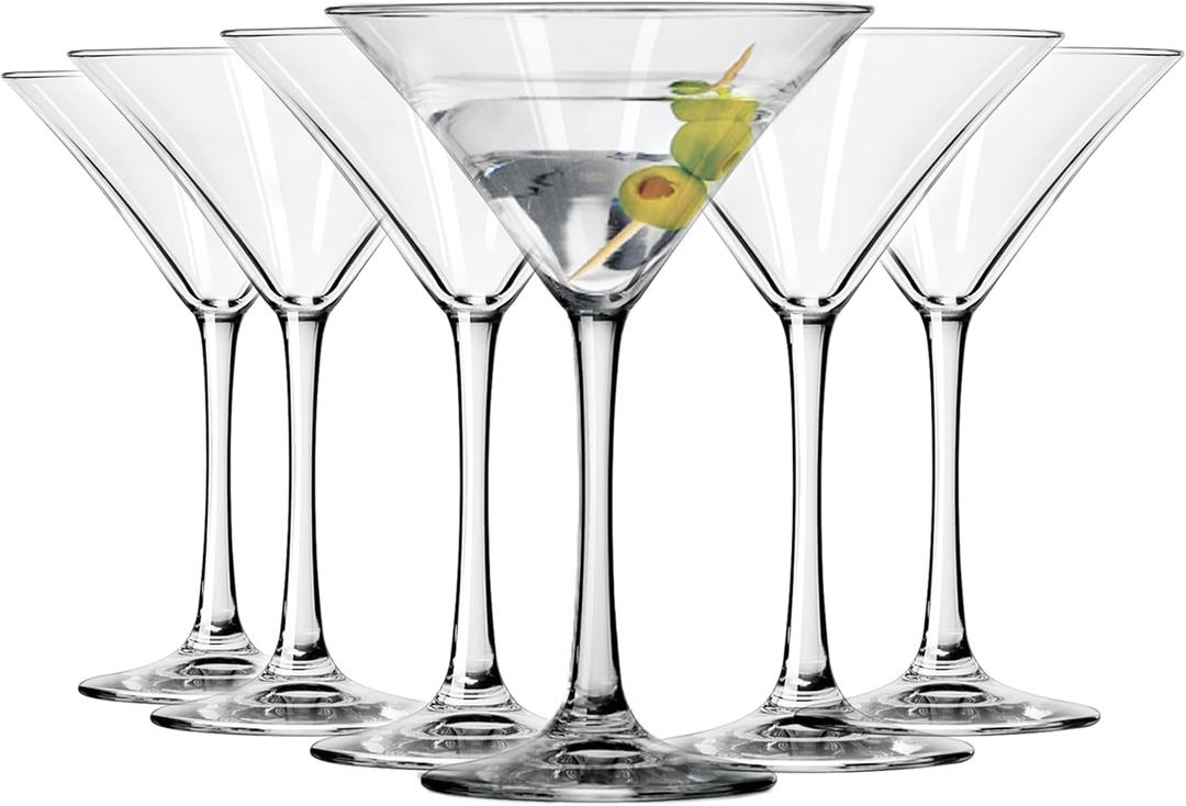 Libbey Entertaining Essentials Martini Glasses Set of 6, Tall, Slender, Triangular-Shaped Cocktail Glasses, Classic Martini Set for Wines, Cocktails