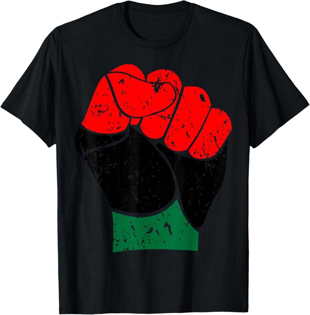 Black History T-Shirt Red Black and Green Pride Fist T-Shirt