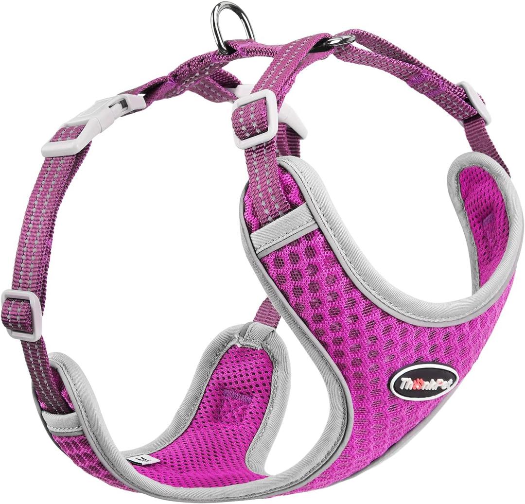 ThinkPet Reflective Breathable Soft Air Mesh No Pull Puppy Choke Free Over Head Vest Ventilation Harness for Dogs and Cats (Purple,Small)