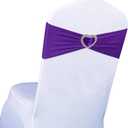 Purple Chair Sashes 25 Pack Spandex Purple Sashes for Chairs Covers Universal Stretch Chair Sashes Band with Heart Buckle Slider for Wedding Banquet Party Decorations