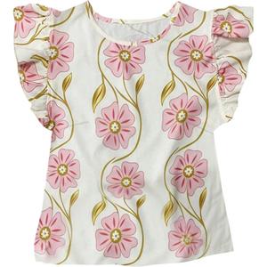 SOLY HUX Women's Floral Blouse Ruffle Cap Sleeve Crewneck Casual Summer Tops (L)