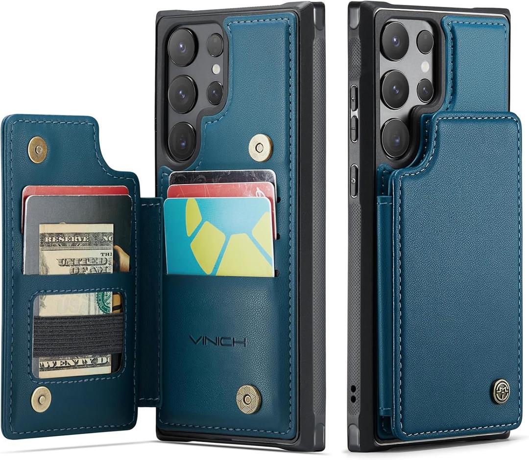 Vinich for Samsung Galaxy S24 Ultra Wallet Case with Card Holder, RFID Blocking Credit Slots Kickstand Shockproof Phone Cover Fit for Galaxy S24 Ultra 6.8" Blue