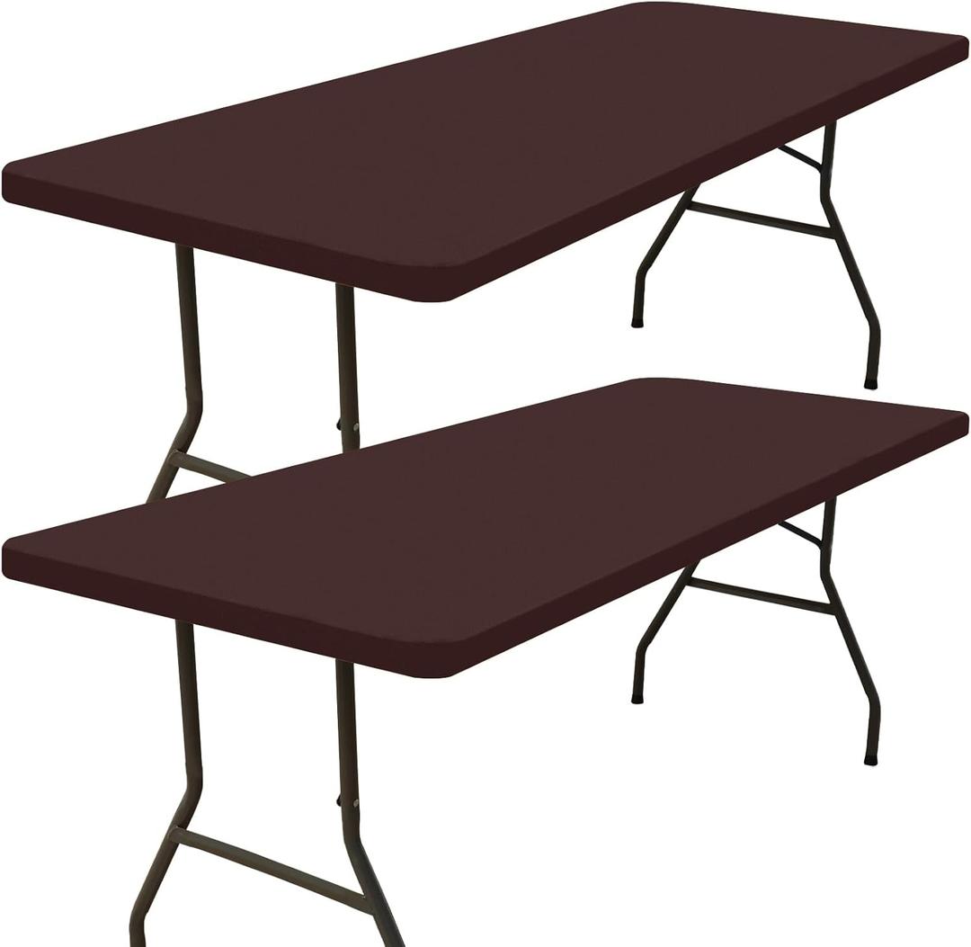 Smiry 2 Pack Rectangle Picnic Table Cloth, Waterproof Elastic Fitted Tablecloths, Washable Polyester Rectangular Patio Table Cover for Camping, Indoor and Outdoor (Coffee, 30"x96")