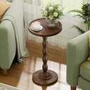 Small Round Side End Table - Solid Wood Accent Drink Table for Living Room, Modern Bedside Coffee Table Nightstand with Pedestal, Vintage Corner Couch Tables for Bedroom Small Spaces, Rustic Brown