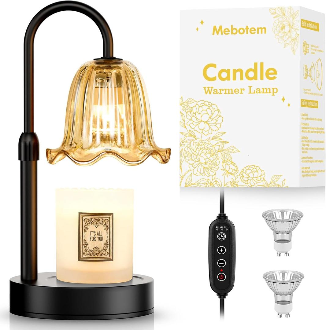 Candle Warmer Lamp with Timer Dimmer, House Warming Gifts New Home Decor, Valentines Day Easter Basket Birthday Gifts for Women Mom, Vintage Wax Warmer for Scented Wax Jar Candles with 2 Bulbs