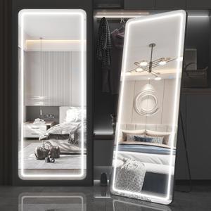 EDTEMI 63"x22" Full Length Floor Mirror LED Whole Body Mirror, Wall Mounted Hanging Mirror with Lights, Makeup Vanity Mirror, Bedroom Full Size Body Mirror with Dimming & 3 Color Modes (Black)