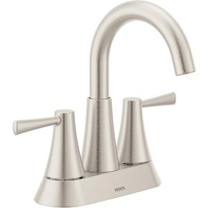 Moen Ronan Spot Resist Brushed Nickel Two-Handle 4" Centerset Modern Bathroom Faucet with Push-Down Drain, 84022SRN ((Pack of 1))