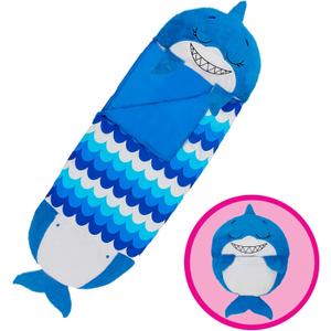 Happy Nappers Pillow & Sleepy Sack- Comfy, Cozy, Compact, Super Soft, Warm, All Season, Sleeping Bag with Pillow- Blue Shark (Medium- 54 x 20)