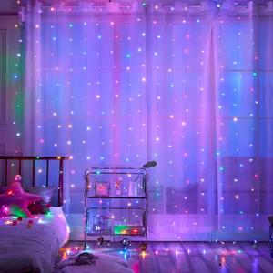 300 LED Curtain Lights, Outdoor and Indoor Christmas Fairy Lights, Waterproof Curtain String Light, 8 Flashing Modes for Party/Wedding/Holiday/Christmas Decoration.