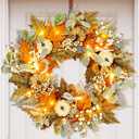 24in Pre-lit Front Door Fall Wreath, for Thanksgiving Home Decor