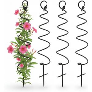 4 Pack Spiral Iron Trellises Black Wrought Garden Trellis, 45 Inch High Spiral Design for Climbing Plants, Indoor Outdoor Decorative Plant Support Stake