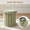 GLAXYFUR Round Striped Ottoman with Storage, Foot Rest Stool, Green, 14.2"D x 14.2"W x 17.3"H