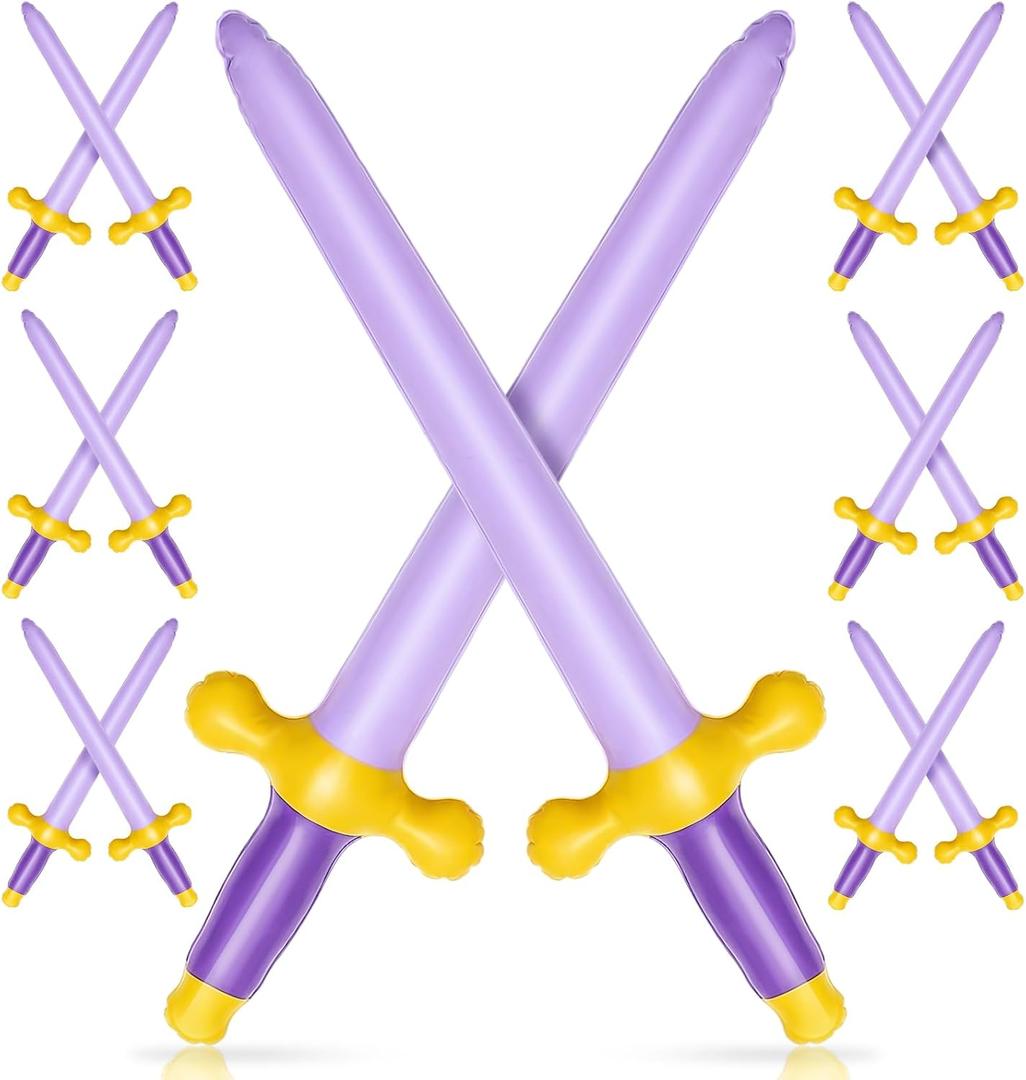 Outus 12 Pcs Inflatable Swords Blow up Swords Prince Themed Party Favors for Theme Birthday Party Swimming Pool Decorations Cosplay Halloween Costume Accessories Stage Props, 24 Inch (Gold,Purple)