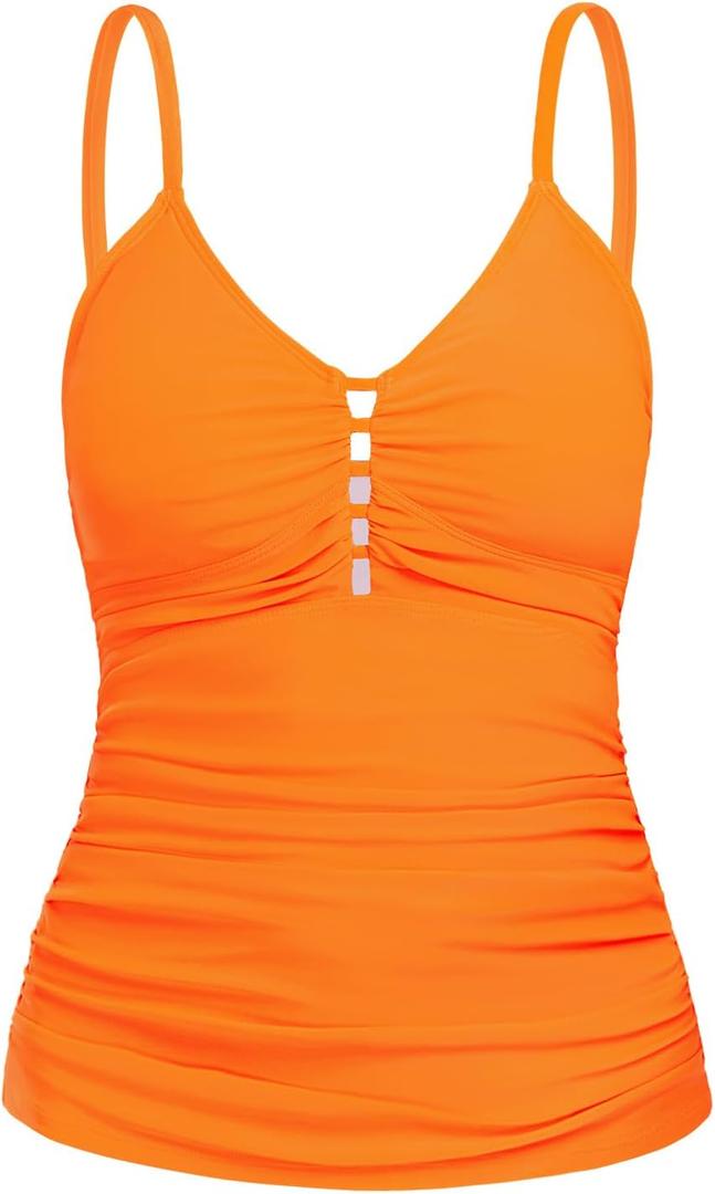 Ocean Blues Women's Retro Tankini Swimsuit Shirring Tummy Control Tankini Top Only (Large, Neon Orange)
