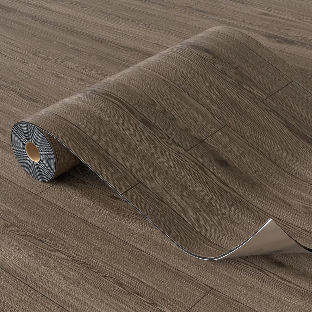 Oxdigi Peel and Stick Vinyl Flooring 2 Rolls 23"x 393"/128 Sq.Ft, Thicken Self Adhesive Vinyl Floor Tiles Wood Plank Flooring Waterproof Wear-Resistant for Any Room, Easy DIY Floor Coverings, Brown