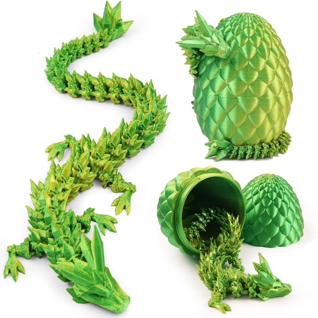 2 x 3D Printed Dragon Egg,12“Crystal Dragon Inside, 3D Printed Gift, Executive Desk Toy, Figure Decor, Easter Basket Essentials (Yellow Green)