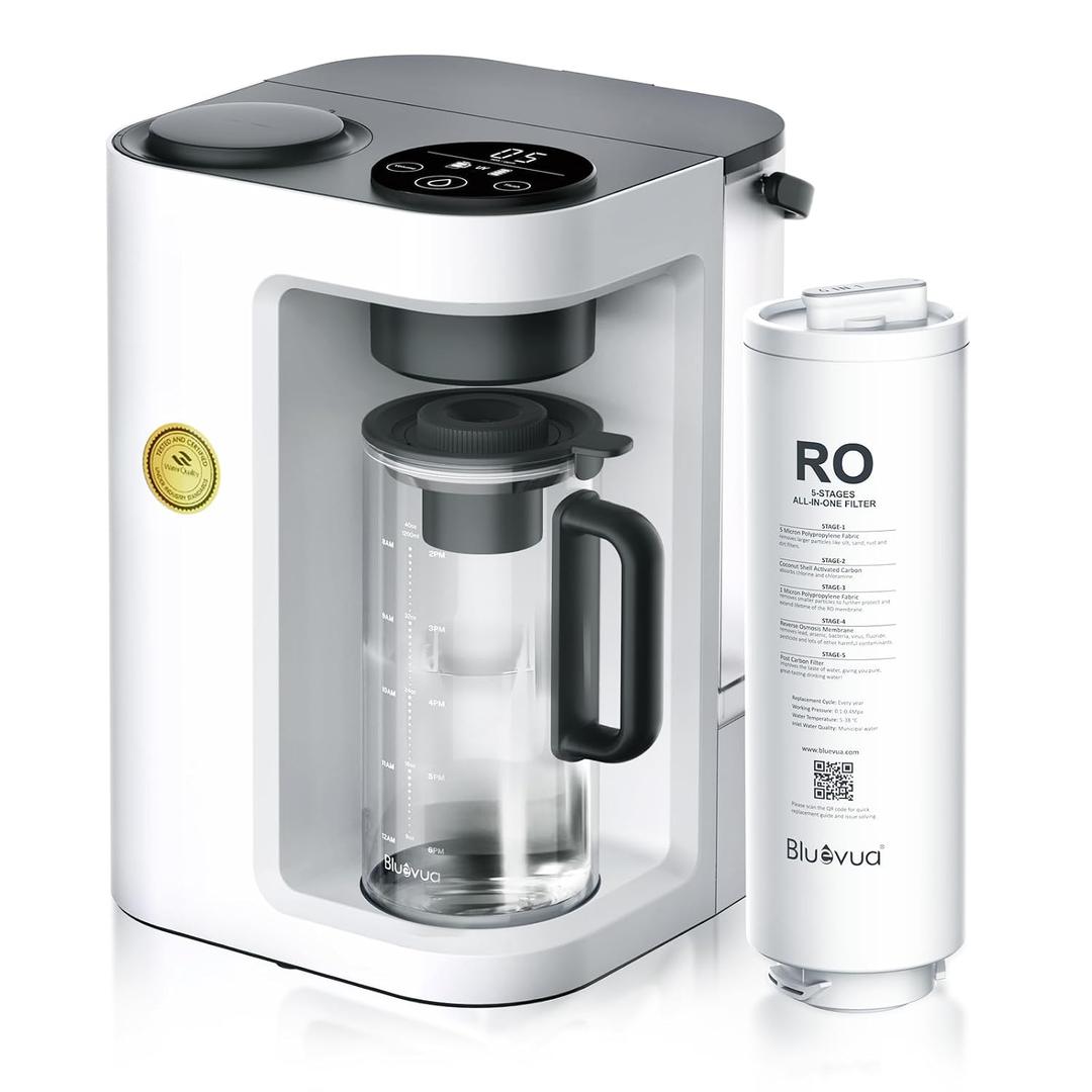 Bluevua RO100ROPOT-Lite Countertop Reverse Osmosis Water Filter
3:1 Pure to Drain Ratio, Portable RO Filtration with Remineralization, WQA & NSF Certified
