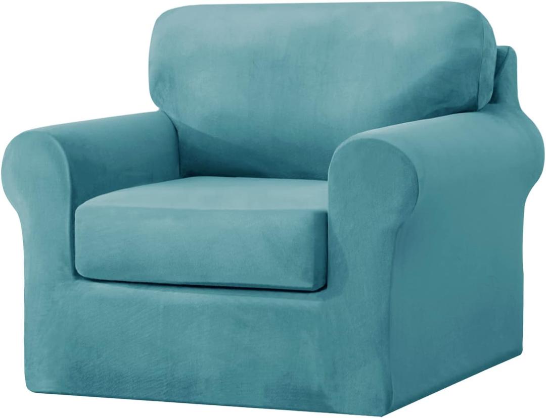 vctops 3 Pieces Velvet Stretch Armchair Sofa Cover for 1 Seater Couch Soft Washable Sofa Slipcover with Individual Backrest and Cushion Cover for Kids Cats Dogs 32"-47"(1 Cushion Armchair), Teal