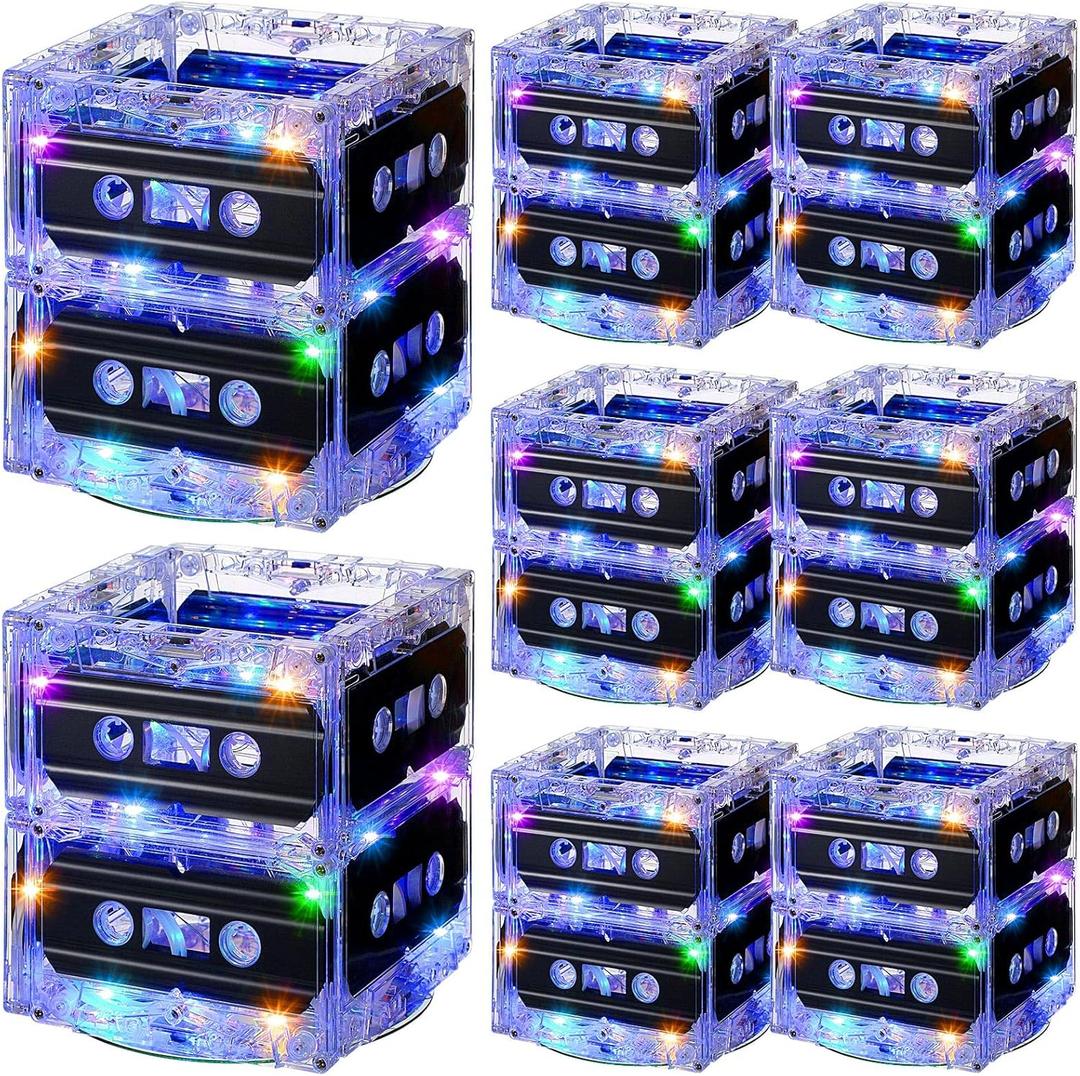 8 Sets 80s 90s Glowing Cassette Tape Bucket Centerpiece 80s Party Supplies 90s Theme Birthday Party Supplies Light Cassette Tape Table Decor for Music Theme Retro Hip Hop 1980 1990 Event