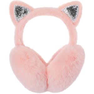 fauson Ear Muffs for Winter Women - Foldable Cat Ear Earmuffs for Women Faux Rabbit Fur Valentines Day Gifts for Her (Pink)