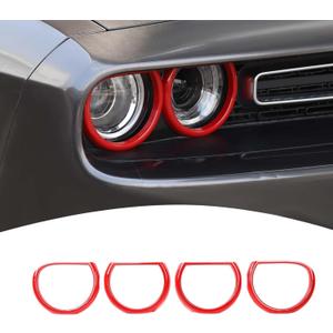 for Challenger Headlight Bezel Cover Trim Ring Red for Dodge Challenger 2015-2023 Red Exterior Accessories, 4 Pcs
