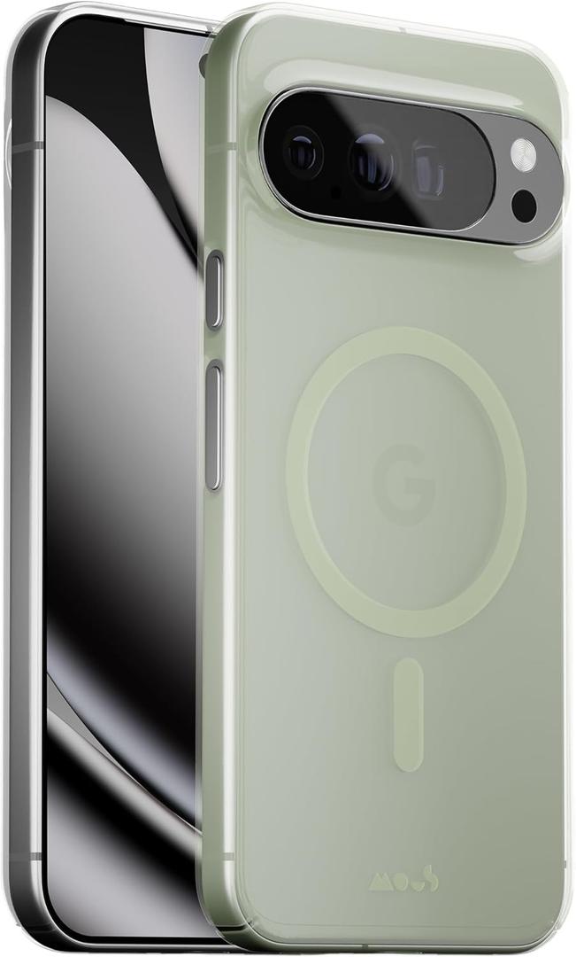 Mous for Google Pixel 10 Pro XL (2025) Case, Compatible with Qi2 MagSafe and Pixelsnap - Super Thin - Crystal Clear & Slim Design - Green Tint