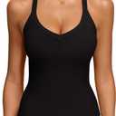 REORIA Women's V Neck Racerback Tank Top (Black), Small
