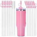 26PCS Reusable Clear Glass Straws Shatter Resistant Drinking Straw 6 Straight and 6 Bent with 12PCS Pink Straw Covers with Cleaning Brushes Environmentally Friendly For Smoothies Tea Juice12.2''x10 MM