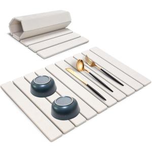 Large Stone Dish Drying Mats for Kitchen Counter, 24"(L)16"(W), Fast Drying Collapsible Dish Drying Mat, Eco-Friendly Absorbent Diatomaceous Earth Mats for Dishes Bottles, Match Any Countertop