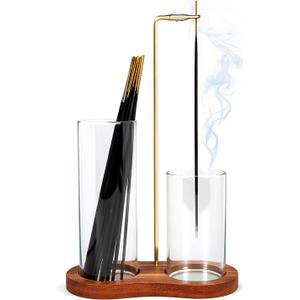 2 in 1 Incense Holder, Glass Incense Holder for Sticks, Anti-Ash Incense Burner with Removable Ash Catcher and Incense Storage for Yoga Meditation Spa Home Decor (Size A)