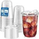 Homestockplus 25 Pack 15 oz BPA-Free Clear Plastic Cups with Strawless Sip Lids - Leak-Proof Round Bottom Disposable Iced Coffee Cups for Kids, To-Go Cold Drinks, Ideal for Small Parties & Daily Use (EXP 08/03/26)
